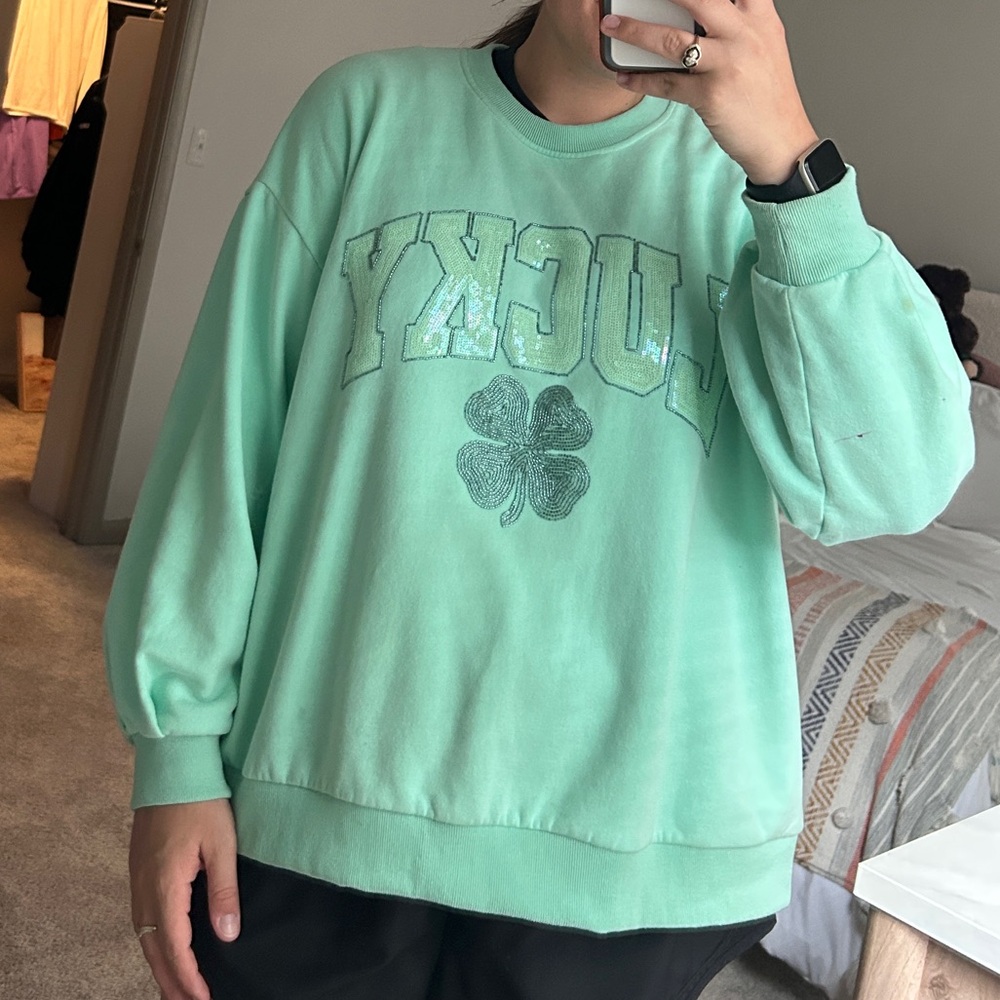 QUEEN OF SPARKLES Green Crew Neck Sweater